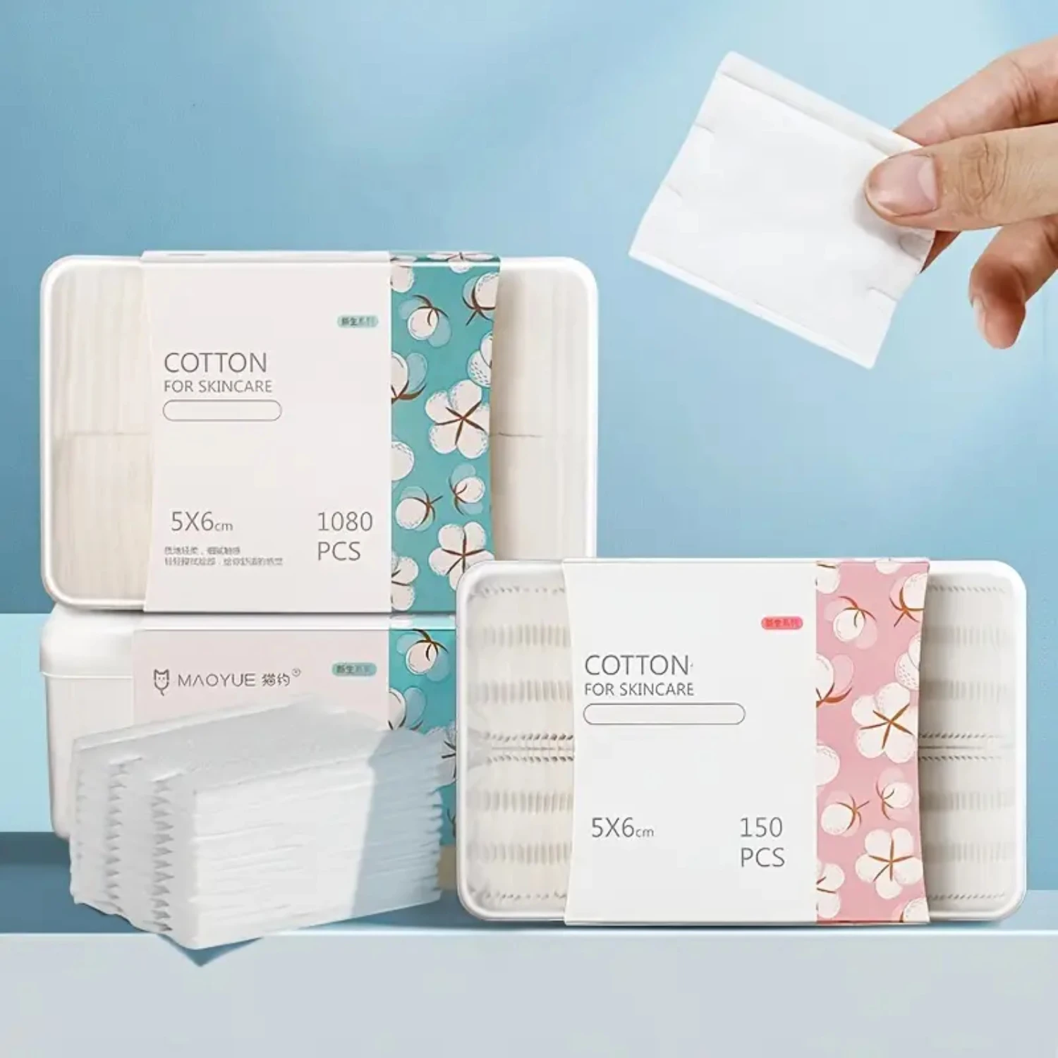 Soft and Thick Essential 3-layer Cosmetic Cotton Pads for Gentle Makeup Removal and Effective Skincare Routine. Hydrating Cat Pa