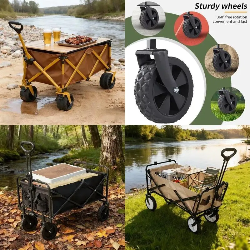 for Solid color collapsible camping wagon with four wheels for indoor storage and outdoor hiking