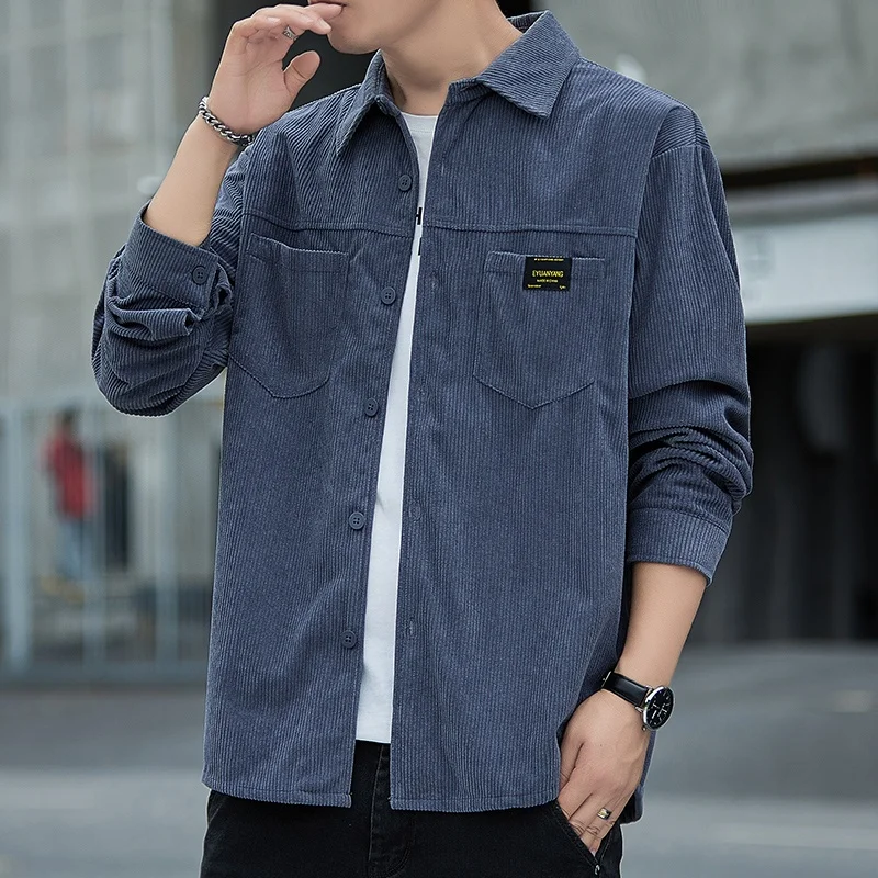 

Corduroy Plaid Long Sleeve Shirt Men's Spring Autumn Trendy Handsome Checkered Shirt Men's Versatile Outerwear Top