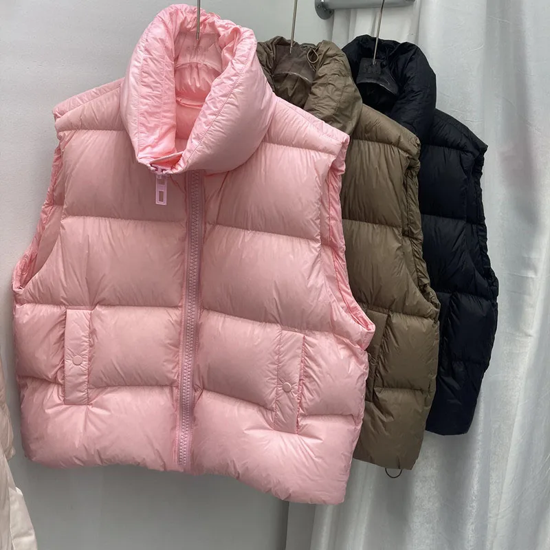 

Fashion Loose Stand Collar Women's Cotton Vest Solid Color Sleeveless Thicken Waistcoat Outerwear Versatile Casual Zipper Coat