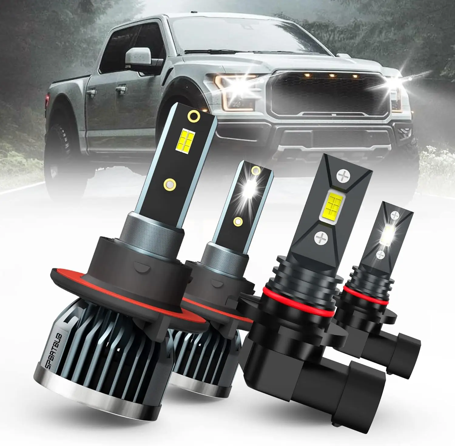 

LED Headlight Bulbs for Ford F-150 (2004-2014), High/Low Beam 9008/H13 + Fog Lights, Pack of 4