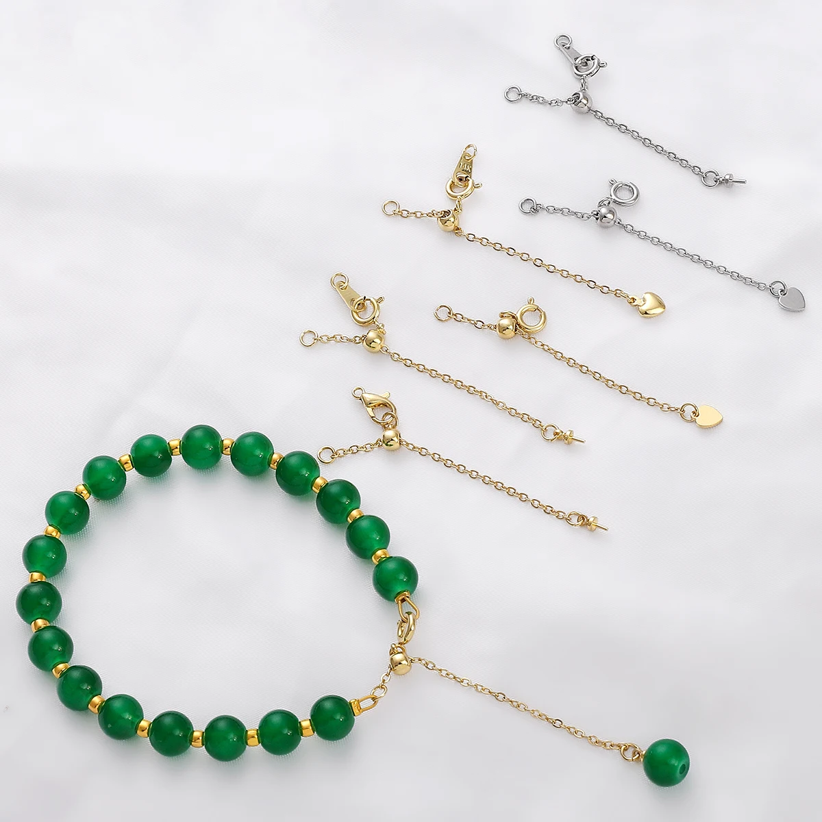 Cadenas chapadas en oro de 14 quilates, cadena extensora de pulsera de latón con colgantes y conectores para fabricación de joyas DIY
