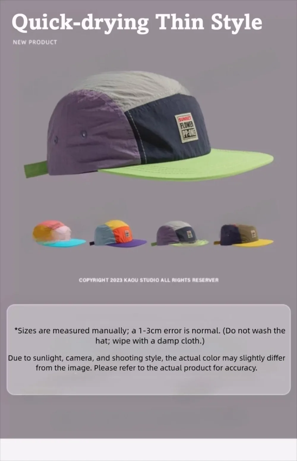 Lässige Hip-Hop-Hüte im japanischen Stil, 5-Panel-Baseballkappe mit dünnem, flachem Rand, atmungsaktiv, schnell trocknend, Sonnenschutzhut, Unisex – Detail 2