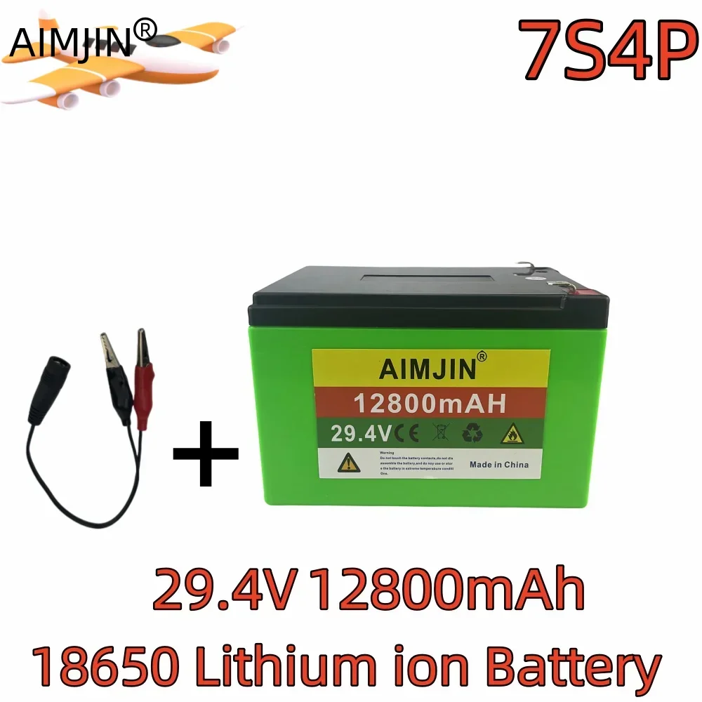 

7S4P 29.4V 12800mAh Li-ion Battery High-power 18650 Battery Pack Built in BMS High-power Suitable for Various Devices + Charger