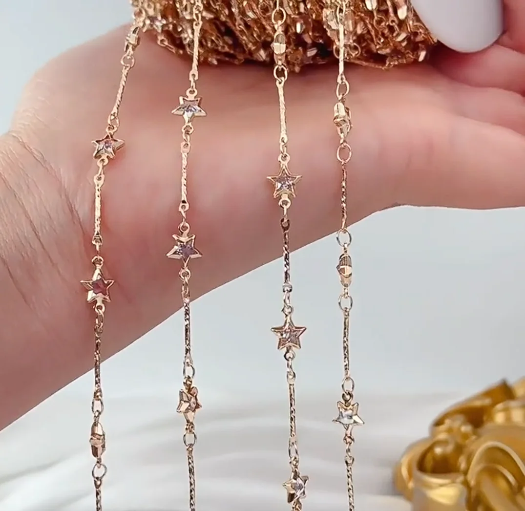 

0.5M/1M/2M Zircon Five-pointed Star Copper Chains Straight Stick Star Chain For Necklace Bracelet DIY Jewelry Making Accessories