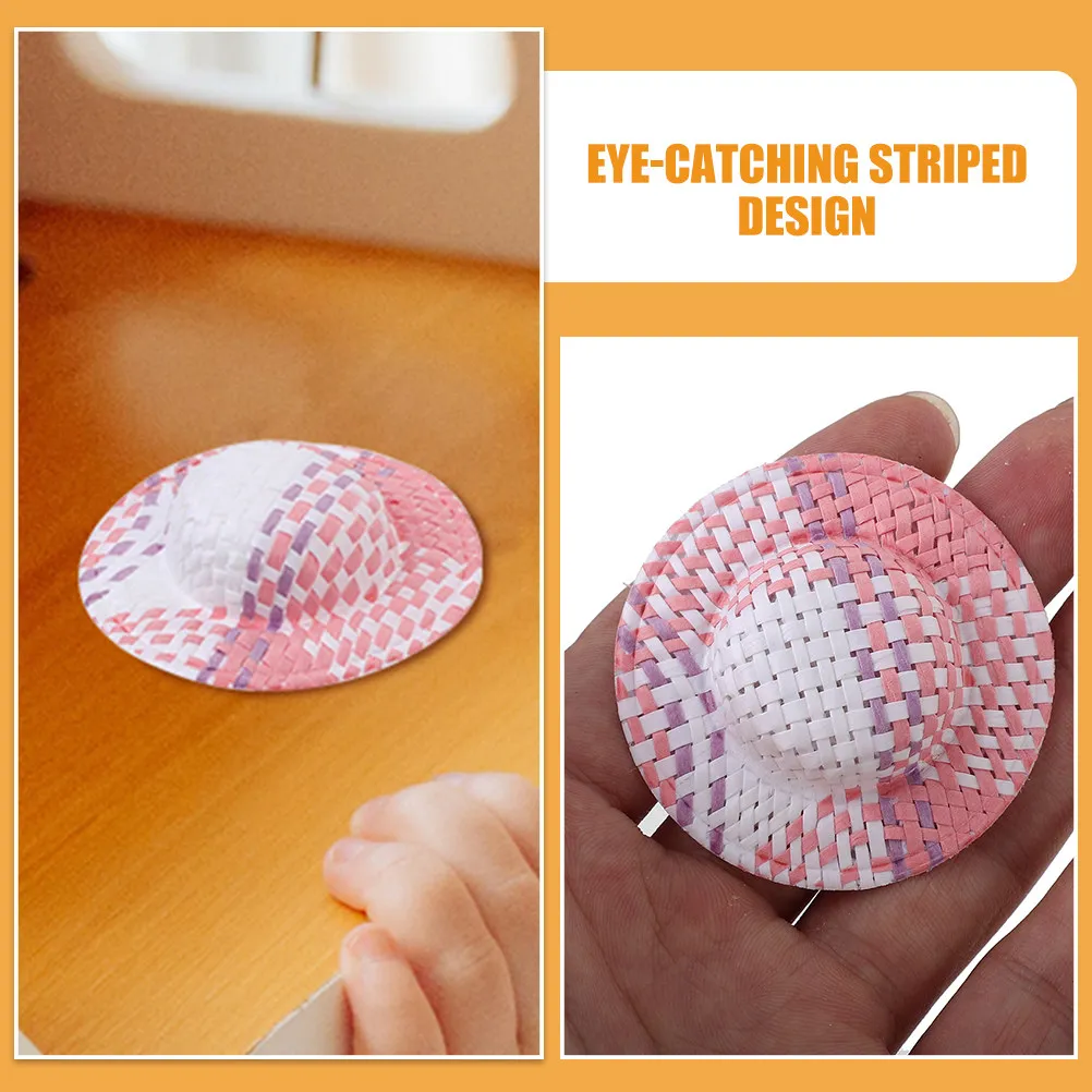 12Pcs Mini Woven Hats Vibrant Striped Design Small Decor Accessory DIY Crafts 5cm Size Hat Mini Craft Hat