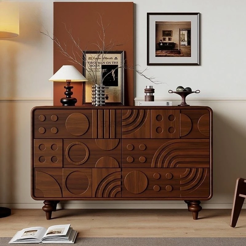 style solid wood carving flower five buckets drawer cabinet bedside locker cabinet bedroom living room wall storage cabinet