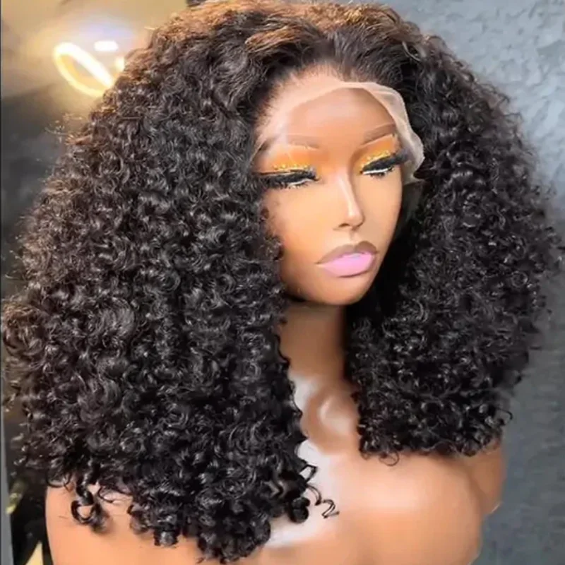 Long Deep Glueless Soft 180 Density 26 inch Black Kinky Curly Lace Front Wigs For African Women Babyhair PrePlucked Daily