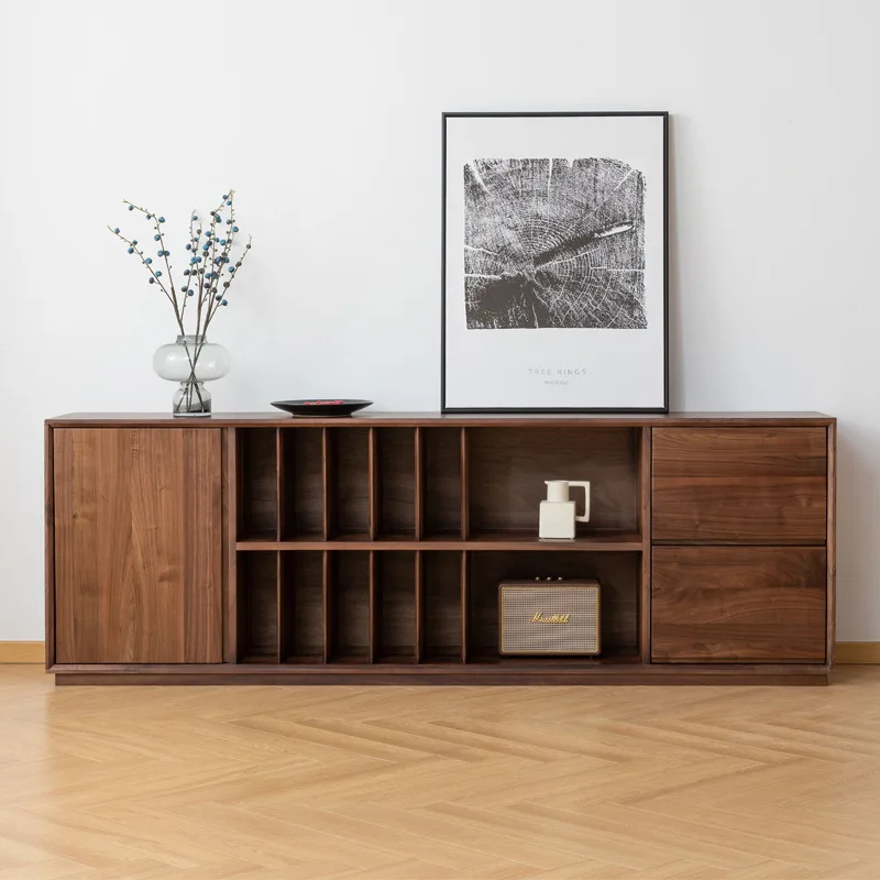 Nordic solid wood TV storage cabinet, modern and simple multifunctional bookshelf, wooden dining room side cabinet combination