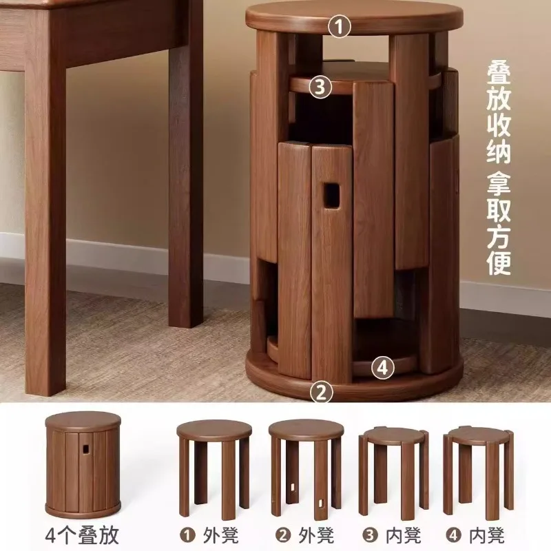 Foldable Solid Wood Square Stool Stackable Wooden Block Stool for Dining Room/Kitchen Space Saving Extra Seating