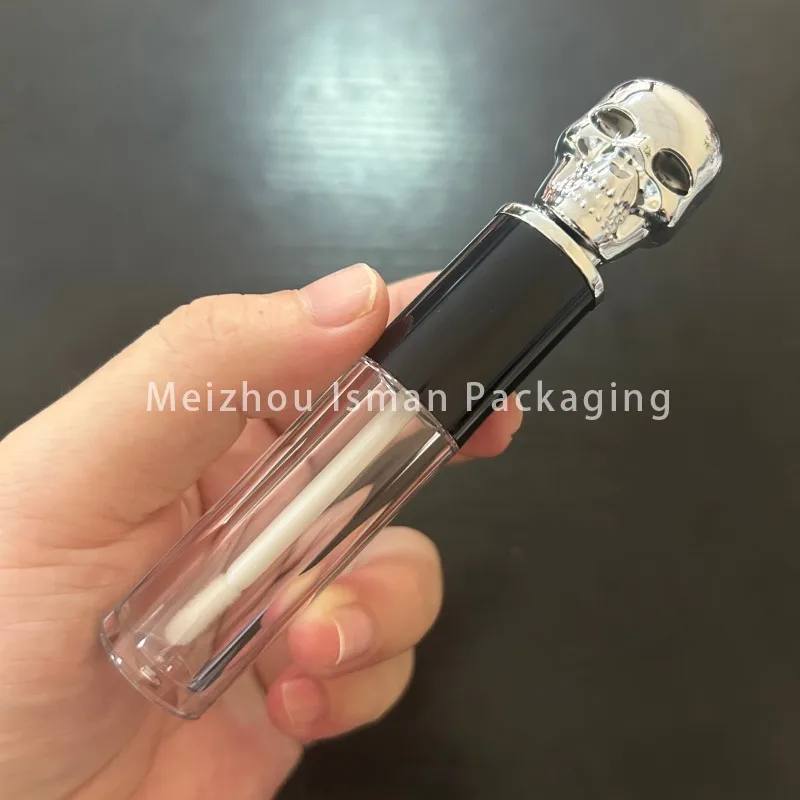 50pcs Halloween style unique silver skull Lip glaze empty tube human head lip gloss container empty bottle tubes 5ml 3ml