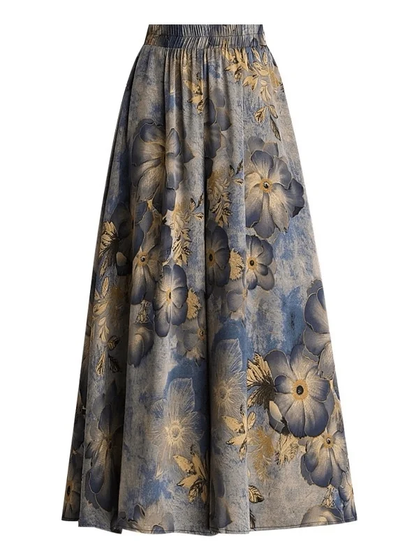 

High Waist Silk Chiffon Women's Skirt Pants Summer Thin Wide Leg Casual Mid-Length A-Line Skirts for Mommy