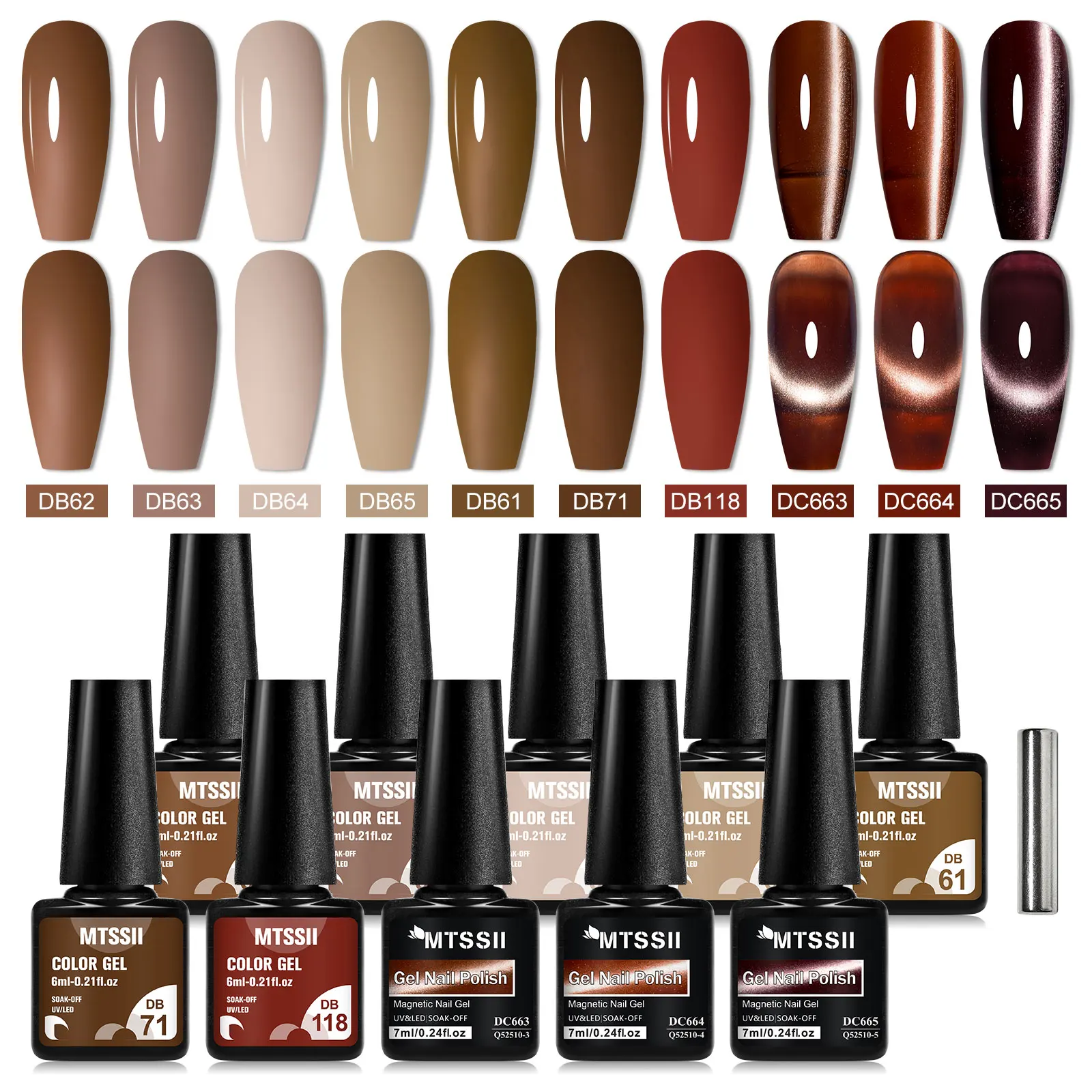 11pcs Coffee Brown Cat Magnetic Gel Nail Polish Set Glass Bead Effect Semi Permanent Soak Off UV Gel Varnish Nail Supplies DIY