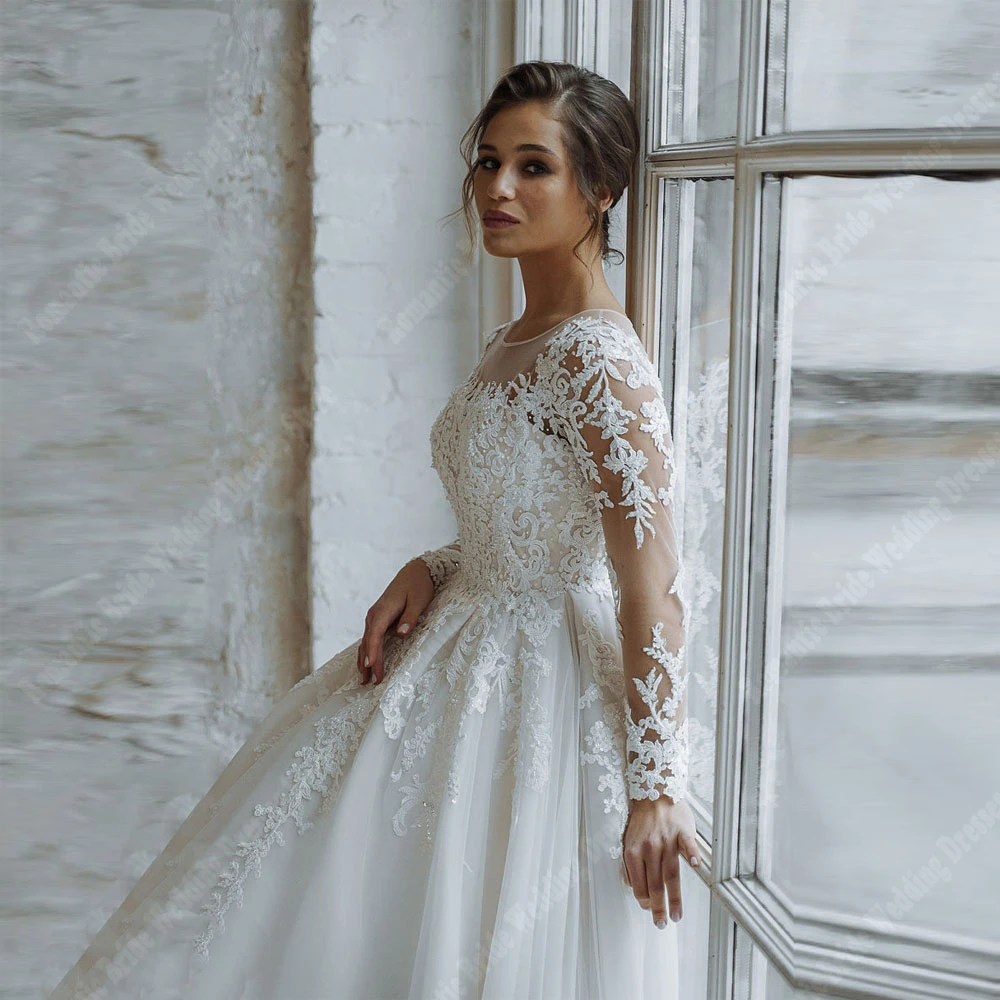 Robe De mariée blanche élégante en dentelle, manches longues, Tulle, Illusion, dos nu, princesse, personnalisée