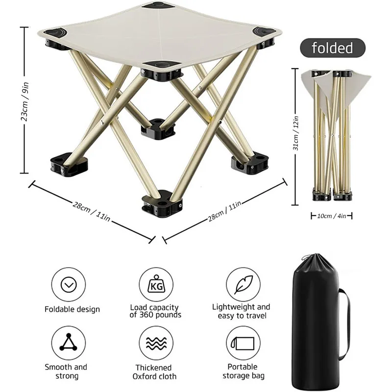 Summer Camping Stool Portable Folding Stool 400Lbs Capacity with Carry Bag Mini Lightweight Seat for Adults Outdoor Hiking Beach