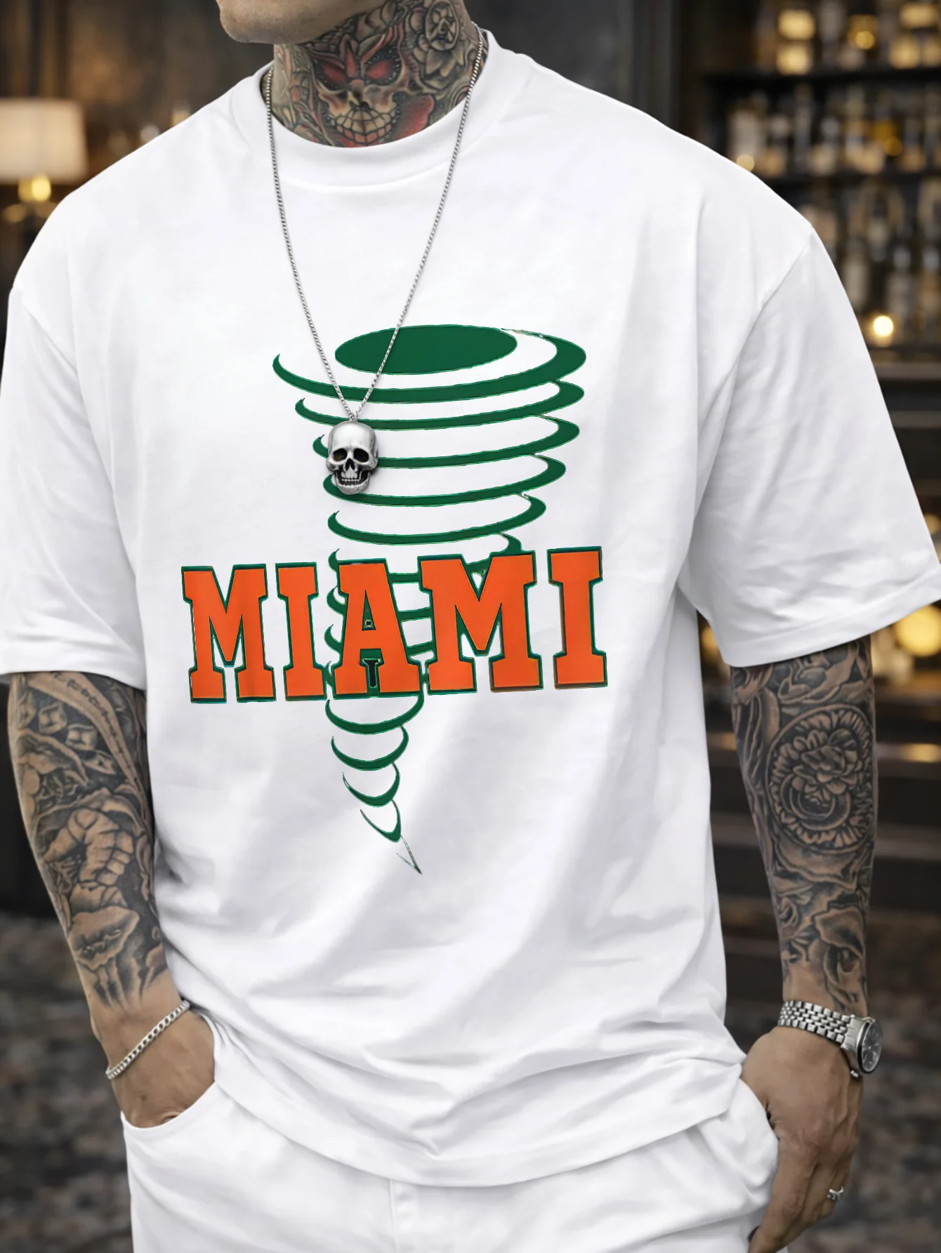 Comfortable and Stylish] Comfortable and Stylish Men's T-Shirt, with Tornado Pattern, Round Neck, Short Sleeves, Suitable for All Seasons, Regular Fit