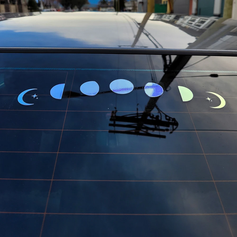 Holographic Moon Phases Vinyl Car Windowshield  Decoe Decals Die Cut Clear Bumper Car Stickers Tuning Accessories
