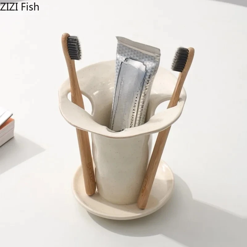 Plastic Toothbrush Holder Toothpaste Holders Plastic Desktop Toothbrush Base Storage Rack Bathroom Shelf Toiletries