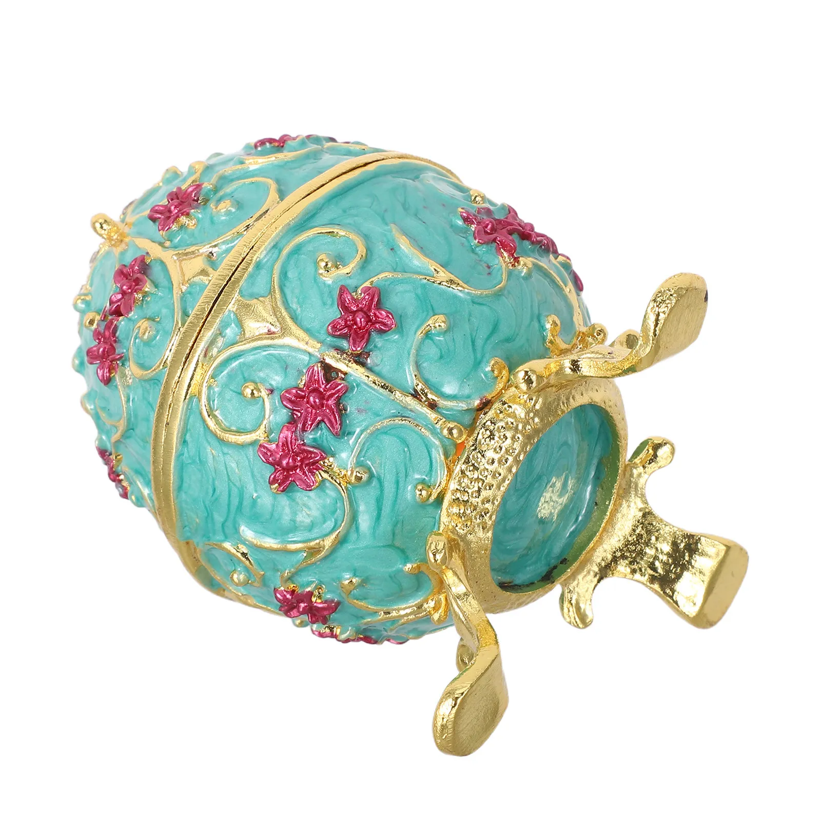 

Vintage Russian Enamel Egg Jewelry Box Hand Painted Metal Hinged Small Jewelry Storage Decorative Egg Trinket Box