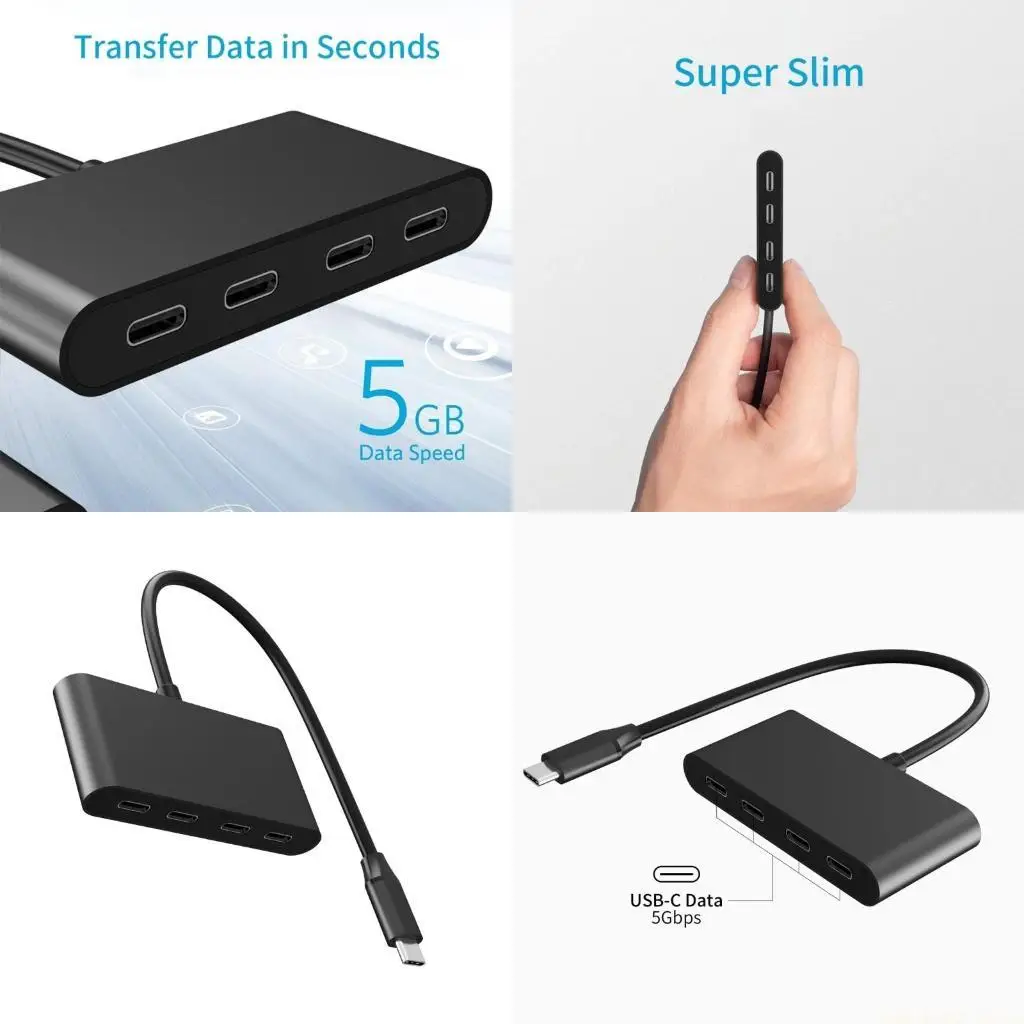

5Gbps USB C Hub 4 Ports Type C Adapter for Laptop Tablets Data Transfer Only