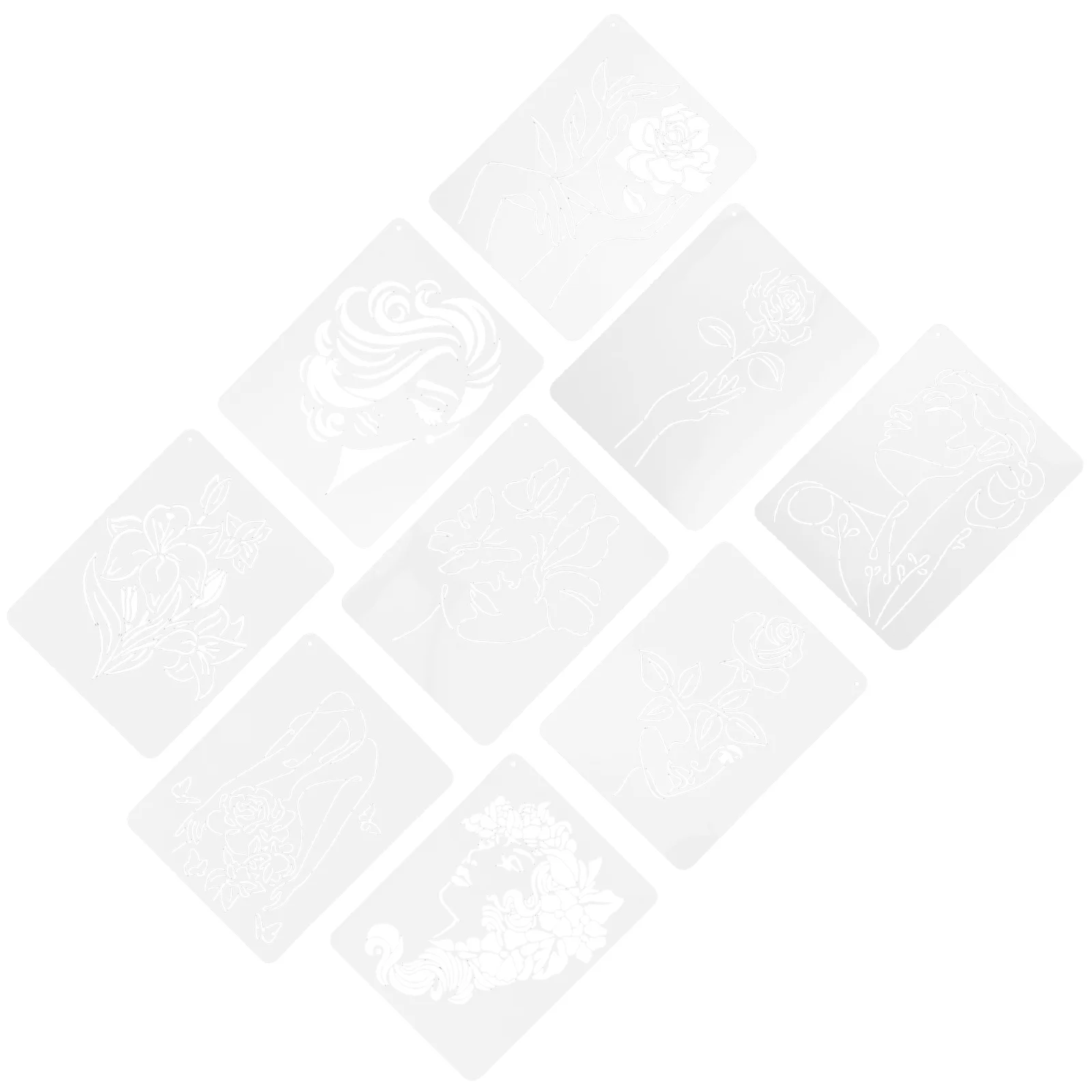 9 Sheets DIY Wall Painting Decorative Character Hollow Template (nine-piece Floral Set) Stencil Biscuit