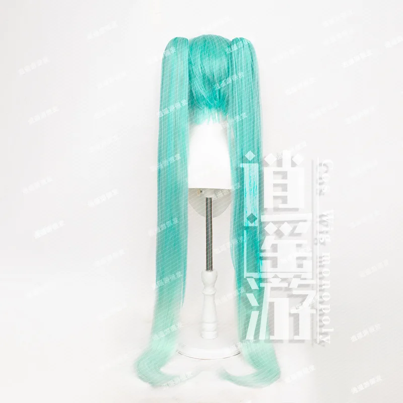 Anime Miku Cosplay Pruik 115Cm Groene Kleur Dubbele Paardenstaart Geleidelijke Hittebestendige Synthetische Hatsune Hair Cosplay Pruiken + Pruik Cap