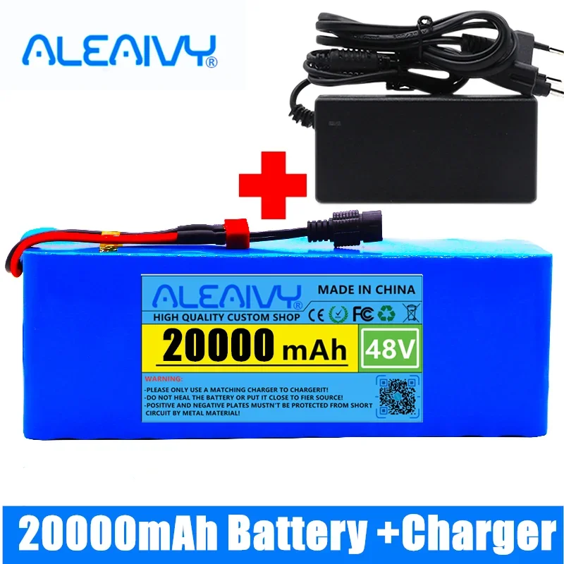 48V 20Ah 1000W Li-ion Battery Pack 13S3P with BMS & 54.6V Charger - for 48V Motors/E-Bike/Scooter - High Capacity DC Power