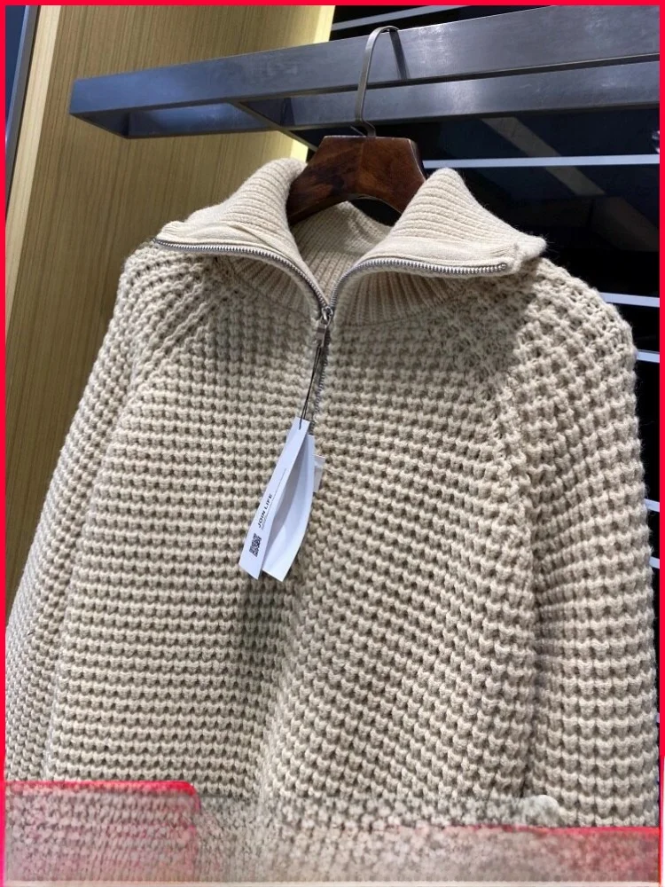 

Мужской вязаный свитер Spani Order с узором «Сосна», на молнии, с высоким воротником, для активного отдыха, повседневный, из мягкого акрила и полиэстера, Нью-Йорк