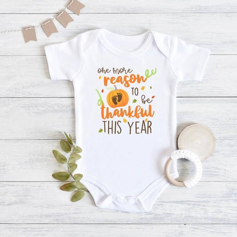 Thanksgiving Baby Announcement Bodysuit Pumpkin Reveal Custom Year Onesie Baby Bodysuit for Girls Funny Baby Onesie Thanksgiving