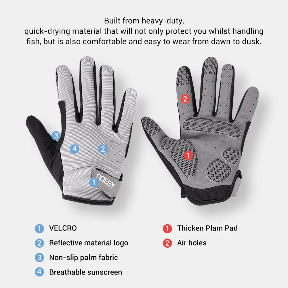 Noeby Fishing Gloves Non-slip Full Finger Outdoor Sun Protection Anti-UV Cycling Running Gloves Men Women Tackle