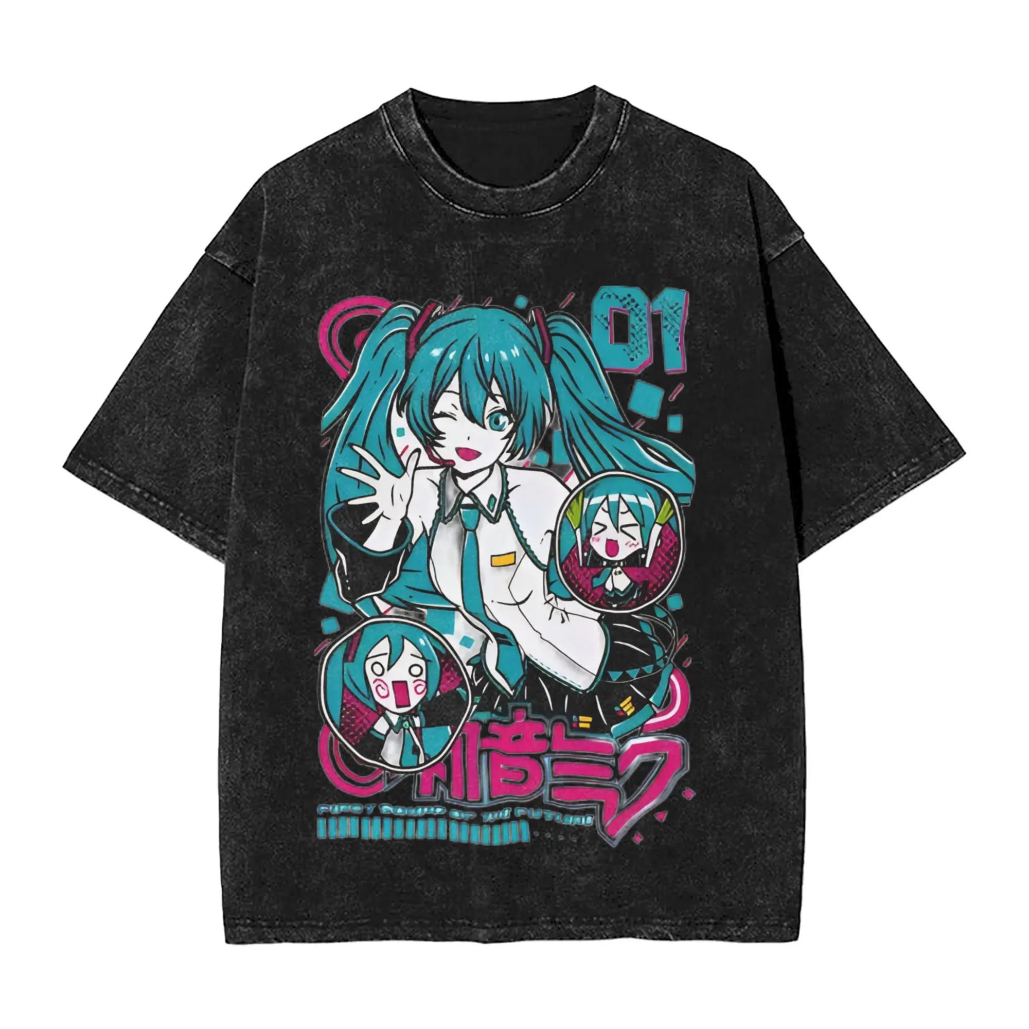 

Футболки с принтом Idol Hatsune Miku, винтажные, с эффектом потертости, для мужчин и женщин, 100% хлопок, футболка с круглым вырезом, короткий рукав, размеры до 6XL