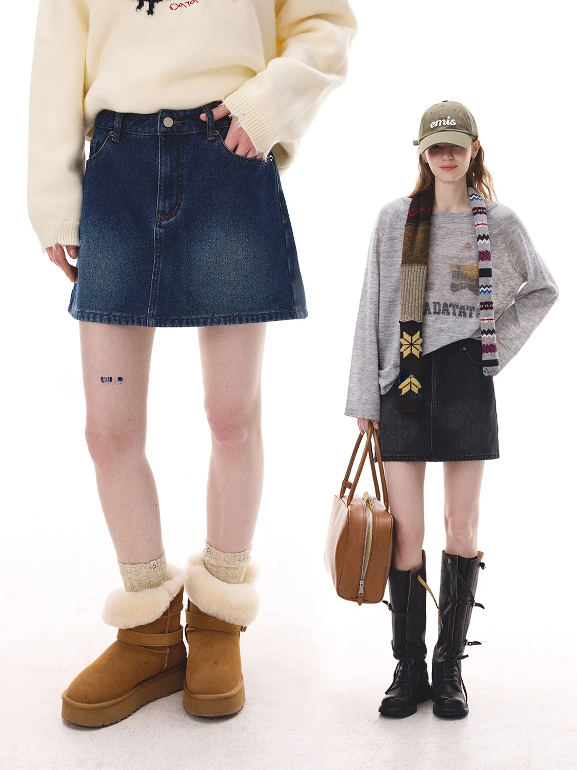 

Retro Waed Fce Lined ort Denim Skirt Women's High Waist A-Line Casual Sle JGGU Crystal Label DTA California Trip