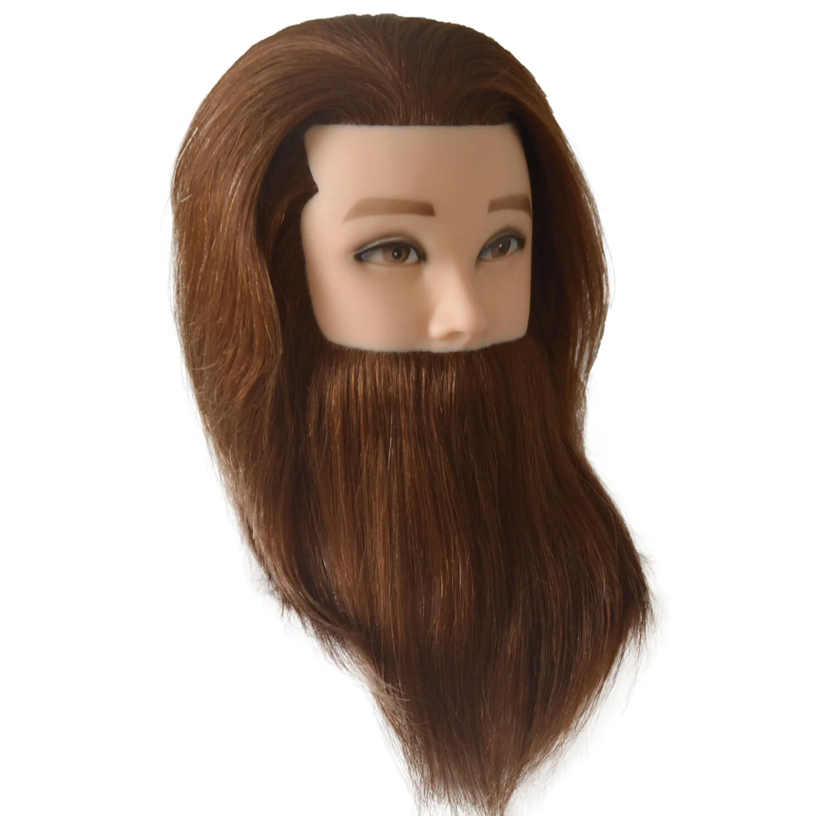 

100% Human Hair Maniquin Head with Beard Men's 10" Hairdresser Practice Beauty Styling Training Doll Heads with Clamp Stand