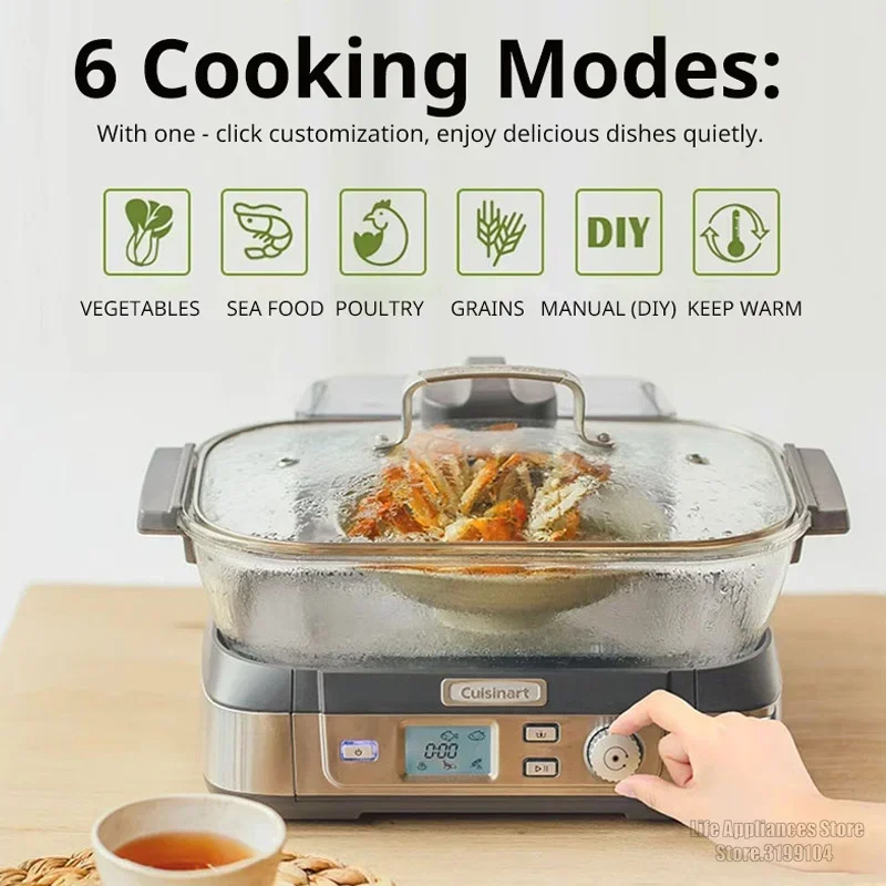 Cuisinart Glass Electric Steamer 5L large Capacity 1650W Powerful Fast Heating Steaming Pot BPA Free Health Material Auto Off