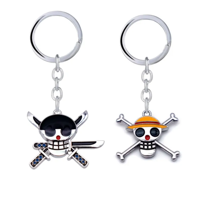 Anime Keychain Pirate Skull Keyring Cartoon Roronoa Zoro Jolly Roger Pendant Key Chains for Women Men Kids llaveros Jewelry