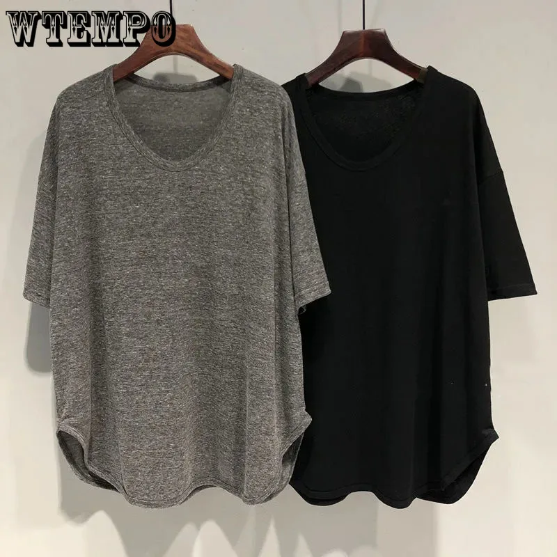 

Loose U-neck Bat Sleeve T-shirt Curved Hem Women's Medium Length Top Solid Color Simple Casual Commuting Spring Summer Wholesale