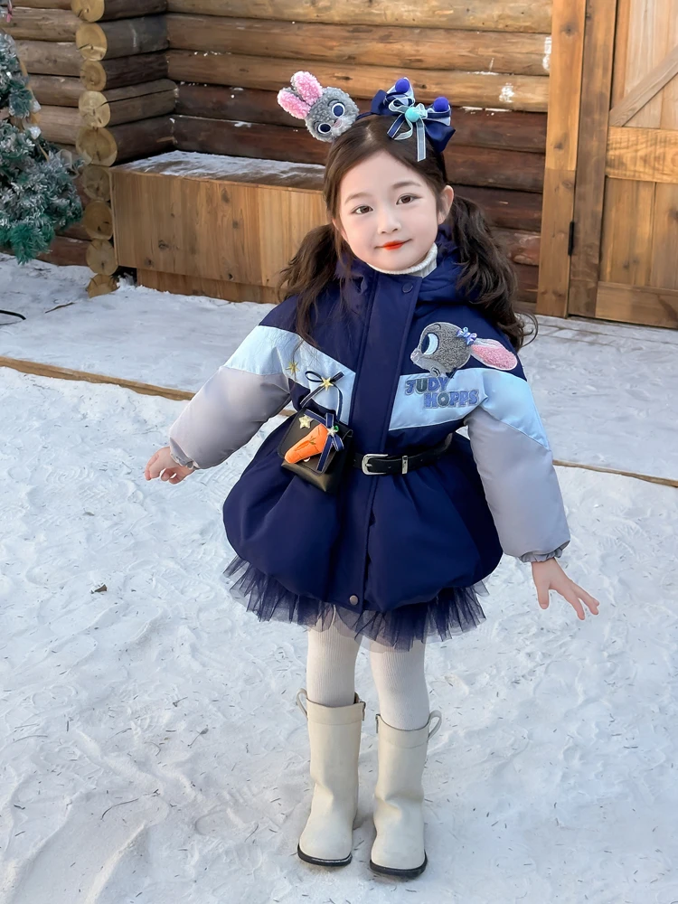 

Утепленная пуховая куртка Thiened Rabbit Police Officer для девочек, средней длины, теплая верхняя одежда, ветрозащитная, с мультяшным принтом, в стиле Лолита