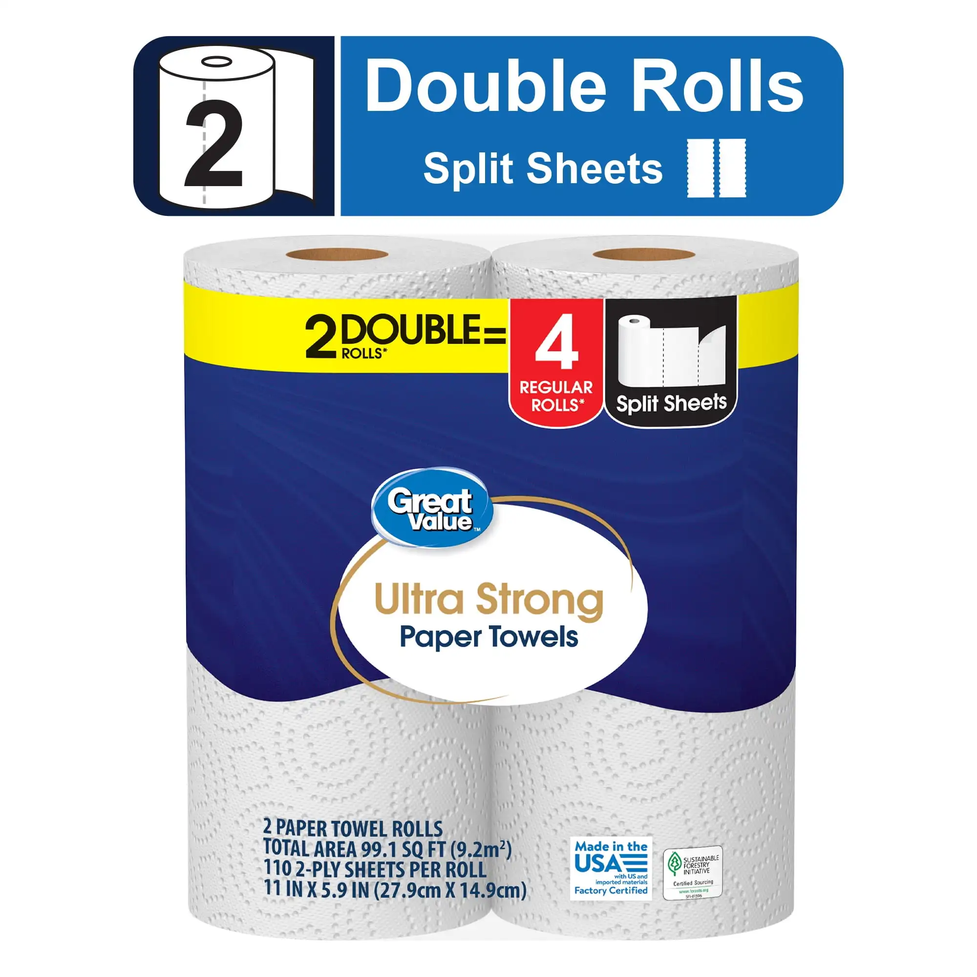 

Ultra Strong Paper Towels, 2 Double Rolls