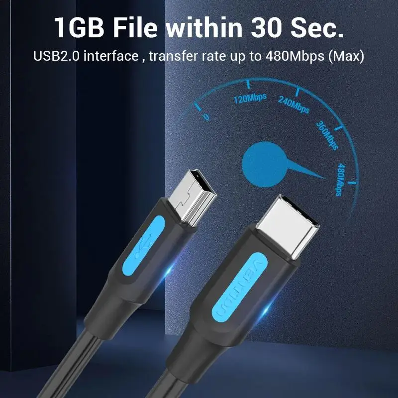 Vention USB C to Mini USB Cable Type C Adapter for Digital Camera MacBook Pro MP3 Player HDD Type-C to Mini USB Cable