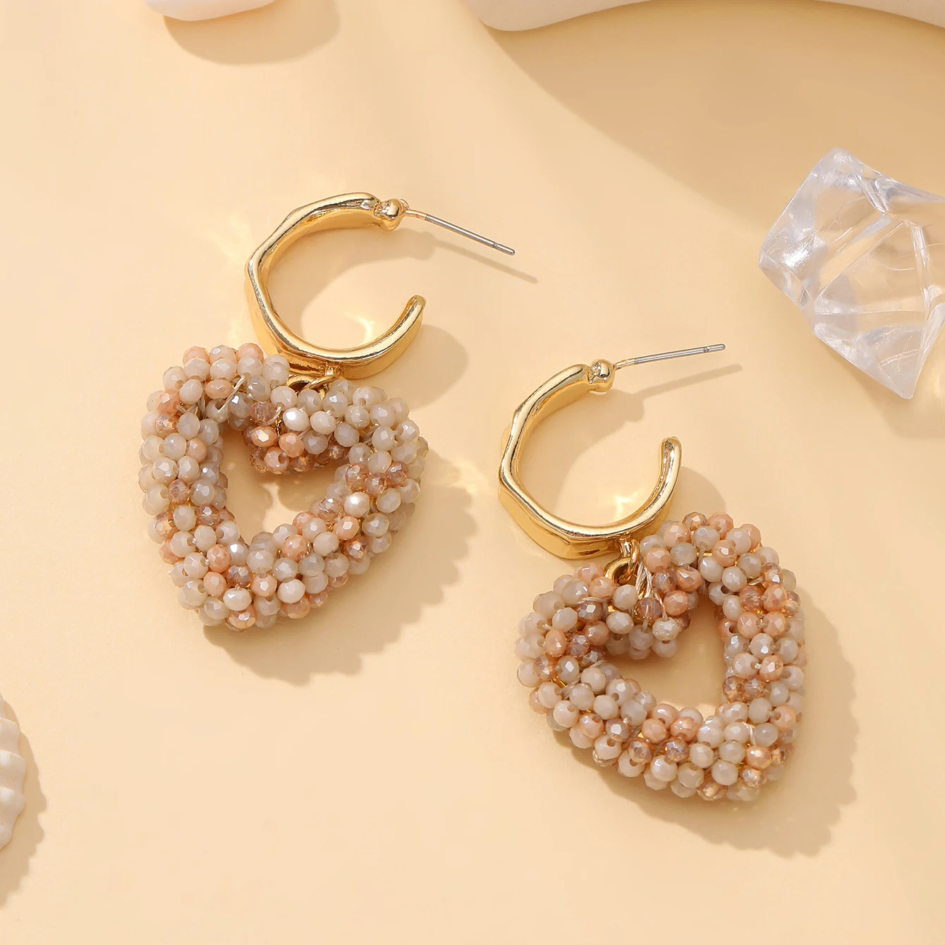 INKDEW Heart Shape Drop Earrings C-Type Metal Ear Handmade Crystal Beads Earrings For Women Big Long Earrings Jewelry EA093