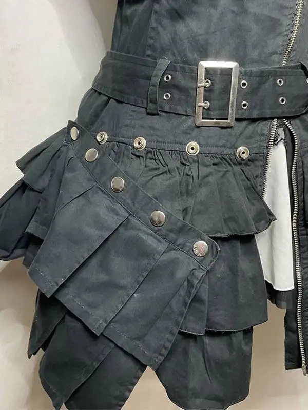 Vestido negro adelgazante de estilo gótico para mujer, novedad de verano 2025, Vestido corto sin mangas de gama alta con cuello levantado Vintage