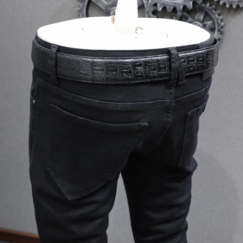 

new y2kmen's jeans with washed water, nostalgic stretch, slim fit, retro black jeans, high street designer, hip-hop bra