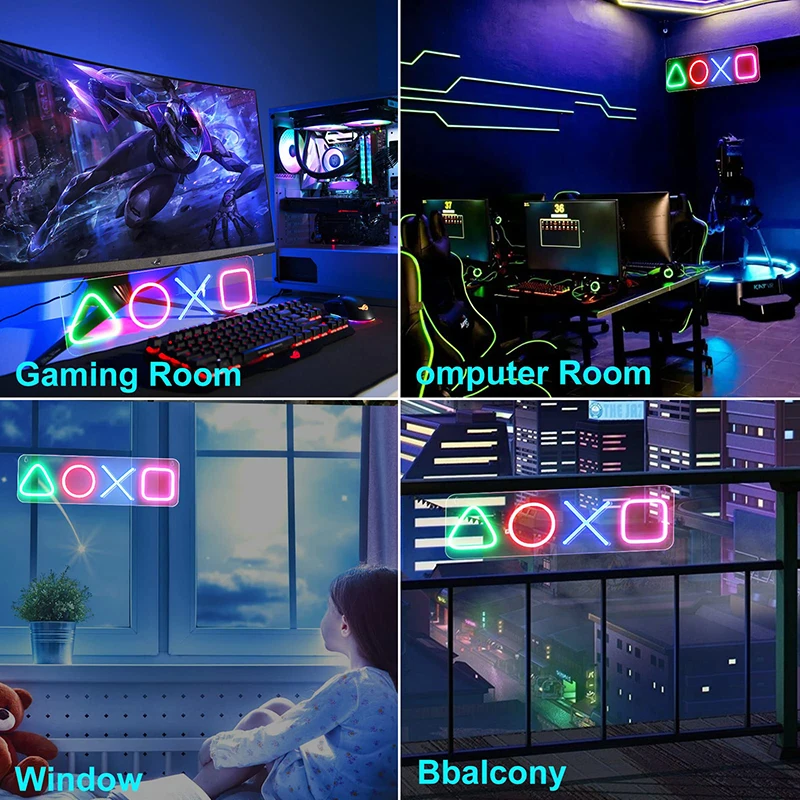 Icon Gaming PS4 Game Neon Light Sign Control Decorative Lamp Colorful Lights Game Lampstand LED Light Bar Club Wall Decor