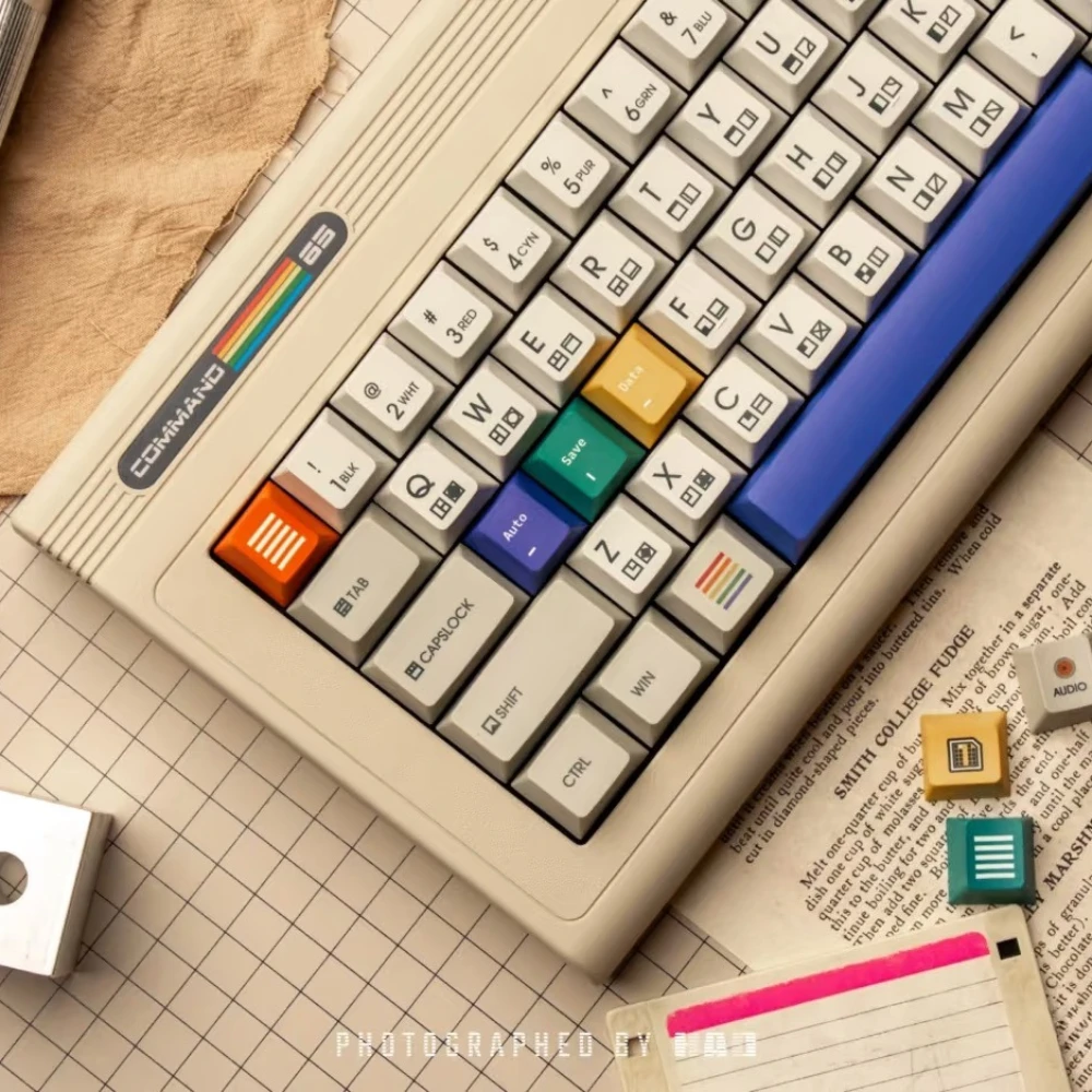 C64 Remake Theme Keycap Set 180keyPBT Custom Simple Retro Gray Keyboard Cap Cherry Profile Gaming KeyCap for Mechanical Keyboard