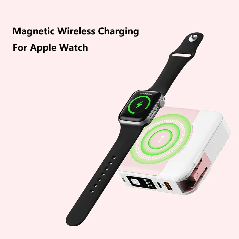 6in1マグネット式ワイヤレスモバイルバッテリー、iPhone 16、iWatch、AirPods対応、22.5W急速充電、旅行用壁掛け充電器、ACプラグ付き