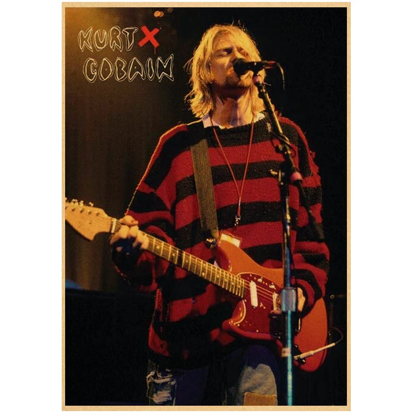 Kurt Cobain Singer Posters Rock and Roll Music Retro Kraft Paper Sticker Room Vintage Bar Cafe Decor Gift Art Wall Paintings