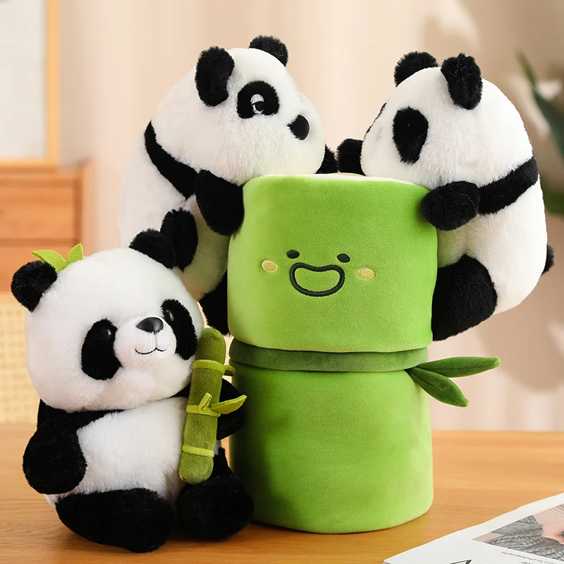 2 in 1 Cute Bamboo Tube Panda Plush Toy Kawaii Stuffed Animal Tearful Panda Plushie Doll Pillow