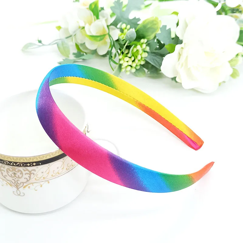 New Fashion Hair Rainbow Hair Accessories Rabbit Ear Scrunchie Bow Hair Hoop Hair Clip Rainbow Cloth Art Headdress