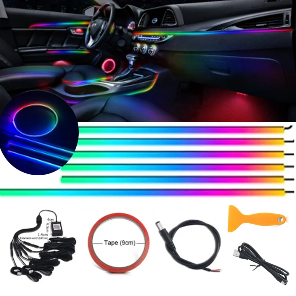 2/5 w 1 Dekoracja wnętrza samochodu Światło otoczenia LED RGB Rainbow Symphony 213 Kolorowy pasek akrylowy Światłowodowa lampa nastrojowa samochodu