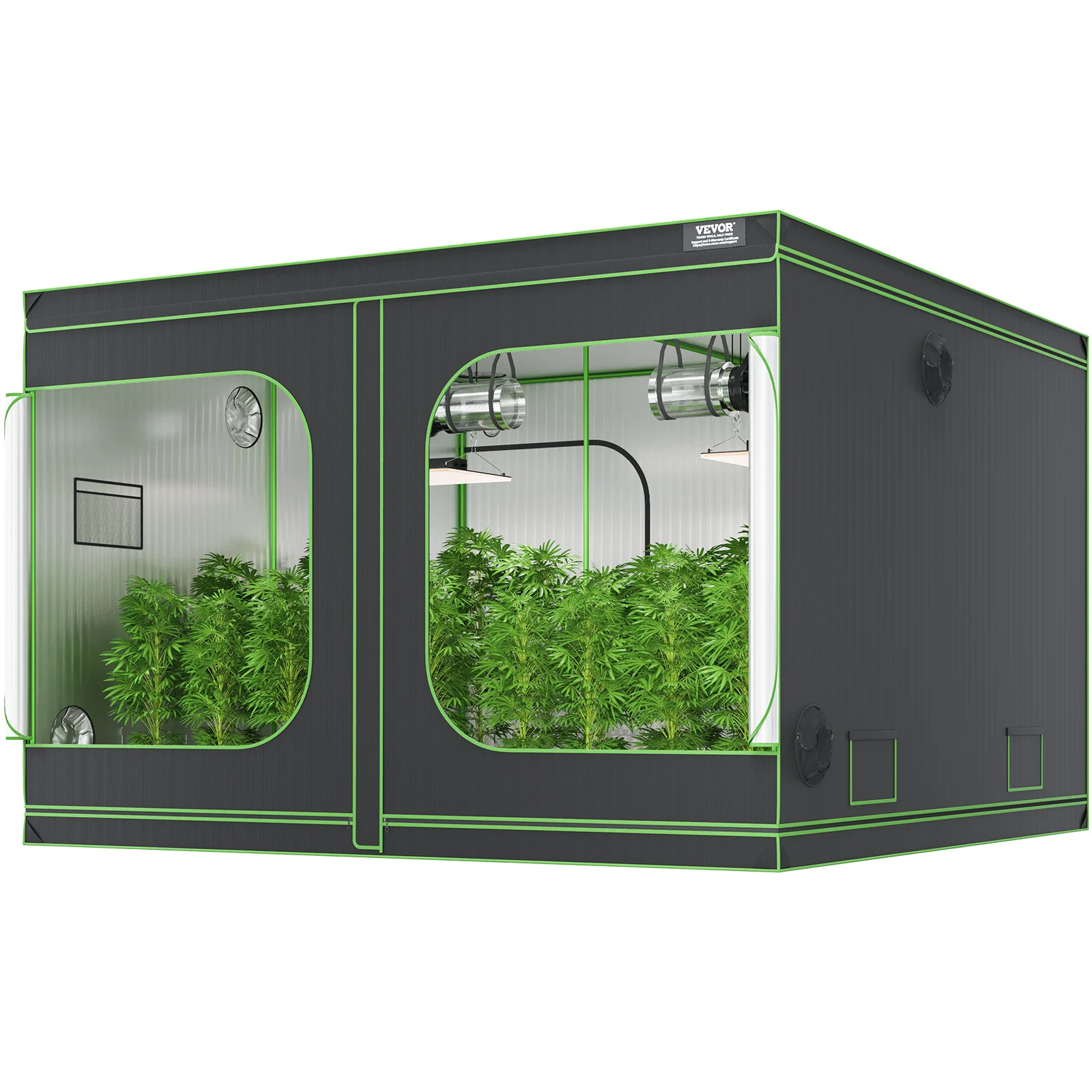 VEVOR 10x10 Grow Tent High Reflective 600D-2000D Mylar Hydroponic Growing Tent with Observation Window Tool Bag for Plants Grow